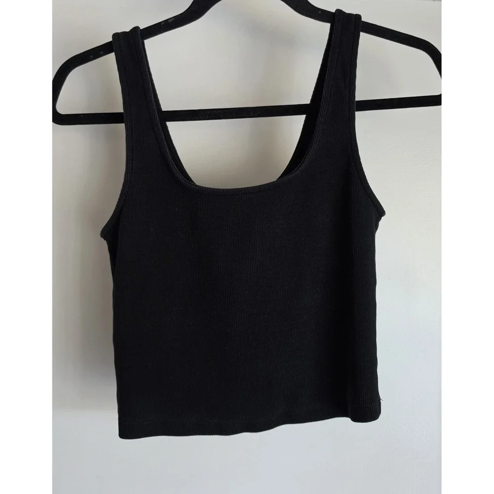 Lululemon Sleeveless Tank Top Size 4 Black Ribbed Scoop Neck Athletic Cami